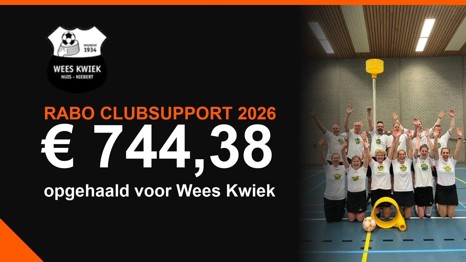 Rabo ClubSupport 2026: € 744,38 voor Wees Kwiek